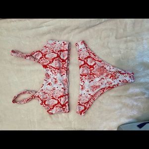 Red and white bathing suit